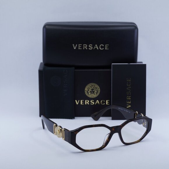 Versace VE3320U 108 Geometric Eyeglasses 56mm - Dark Havana - Picture 1 of 11